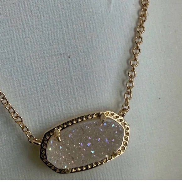 Kendra Scott Elisa White Iridescent Drusy Short Necklace‎ Gold Tone NEW - Picture 7 of 7